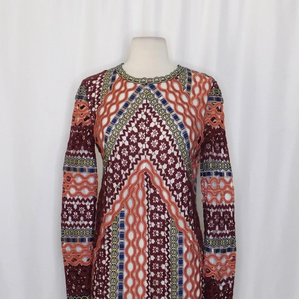 TORY BURCH Beauvoir Guipure Lace Embroidered Crochet Dress Shift Romantic Size 2